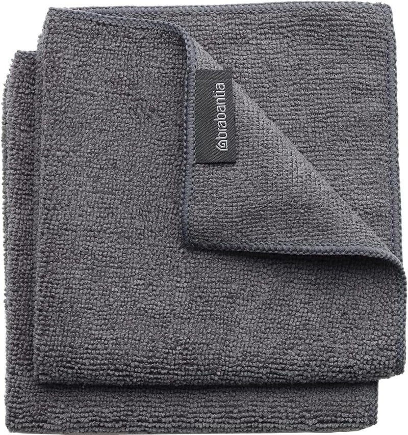 Brabantia Microfibre Cleaning Cloths Set of 2, Machine Washable, Dark Grey 30 x 30 cm - Image 1