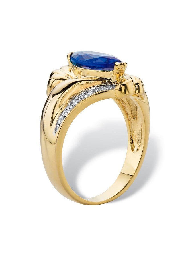 Palm Beach Jewelry Palmbeach Jewelry Yellow Goldplated Marquise Cut Cubic Zirconia Or Sapphire Bypass Swirl Ring Size 8  - Image 2
