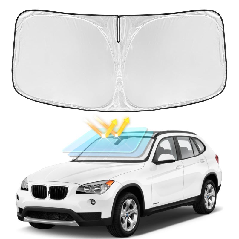 for BMW X1 E84 20112015 Windshield Sun Shade 4 Layers Car Sunshades for Front Windows Shade Cover Custom Fit X1 E84 Sun Visor 240T Retractable Shade Blocks UV Rays Car Accessories