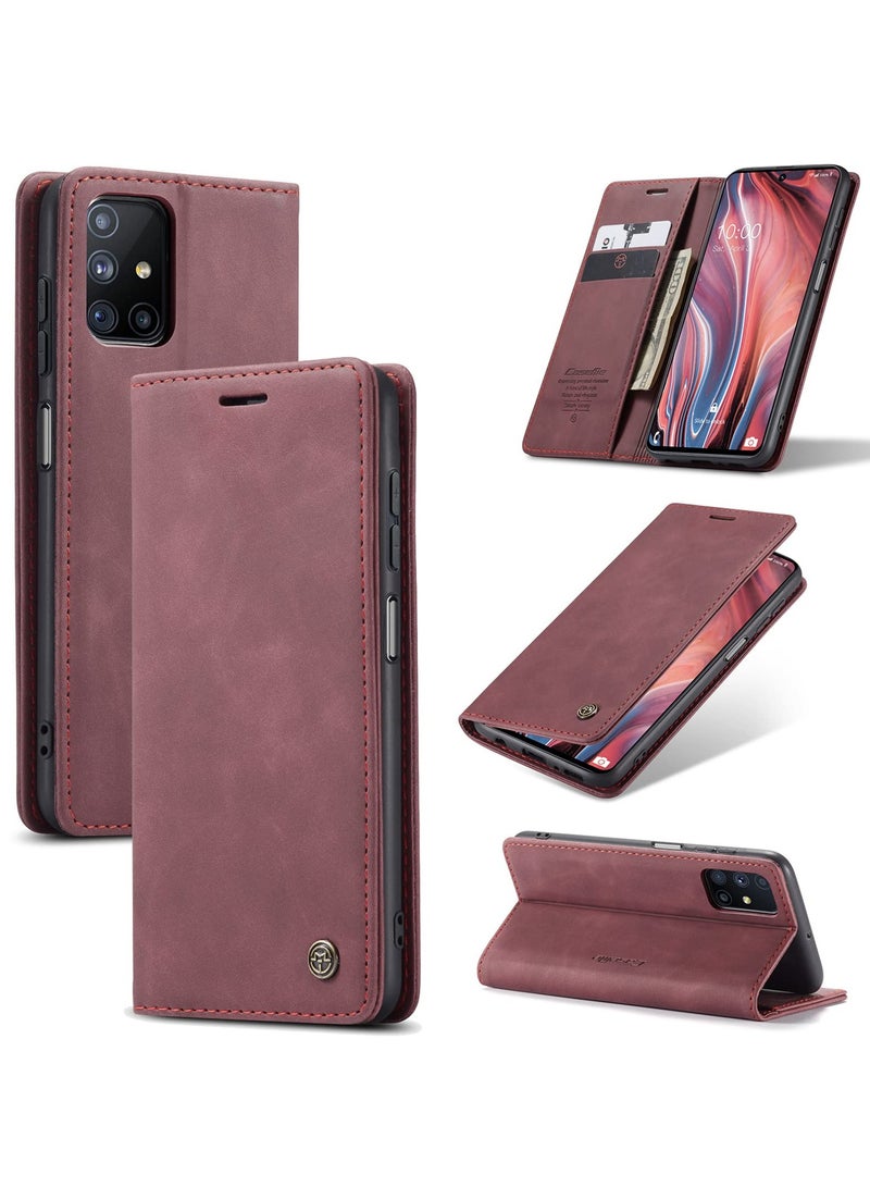 CaseMe Phone Case Luxury PU Leather Design 013 Flip Cover Card Slot Holder Cover For Samsung Galaxy M51 (Wine Red)  - Image 1