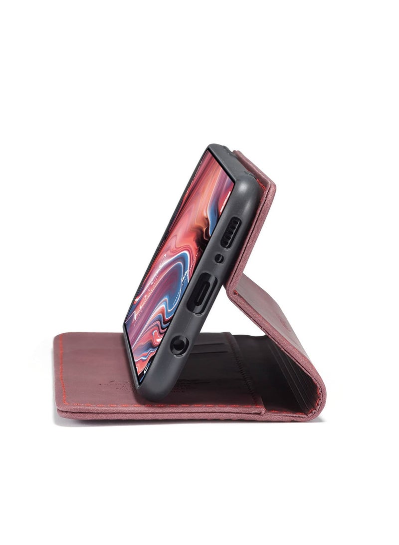 CaseMe Phone Case Luxury PU Leather Design 013 Flip Cover Card Slot Holder Cover For Samsung Galaxy M51 (Wine Red)  - Image 2