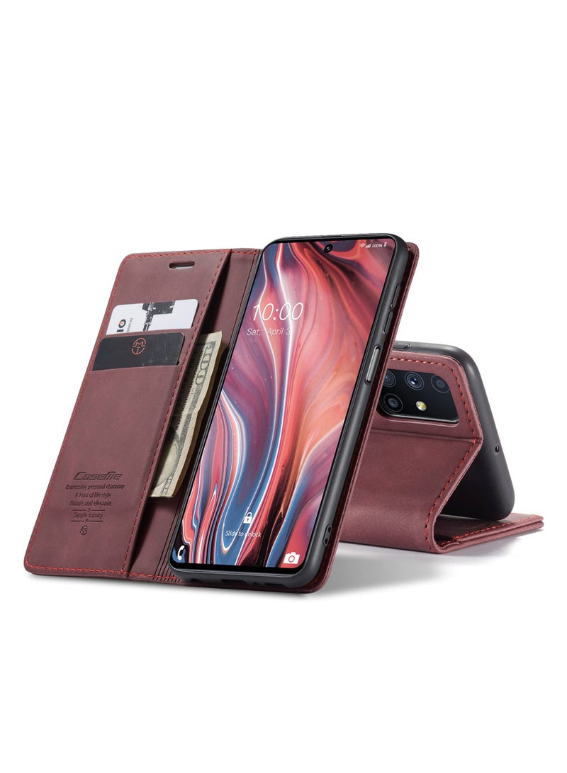 CaseMe Phone Case Luxury PU Leather Design 013 Flip Cover Card Slot Holder Cover For Samsung Galaxy M51 (Wine Red)  - Image 4