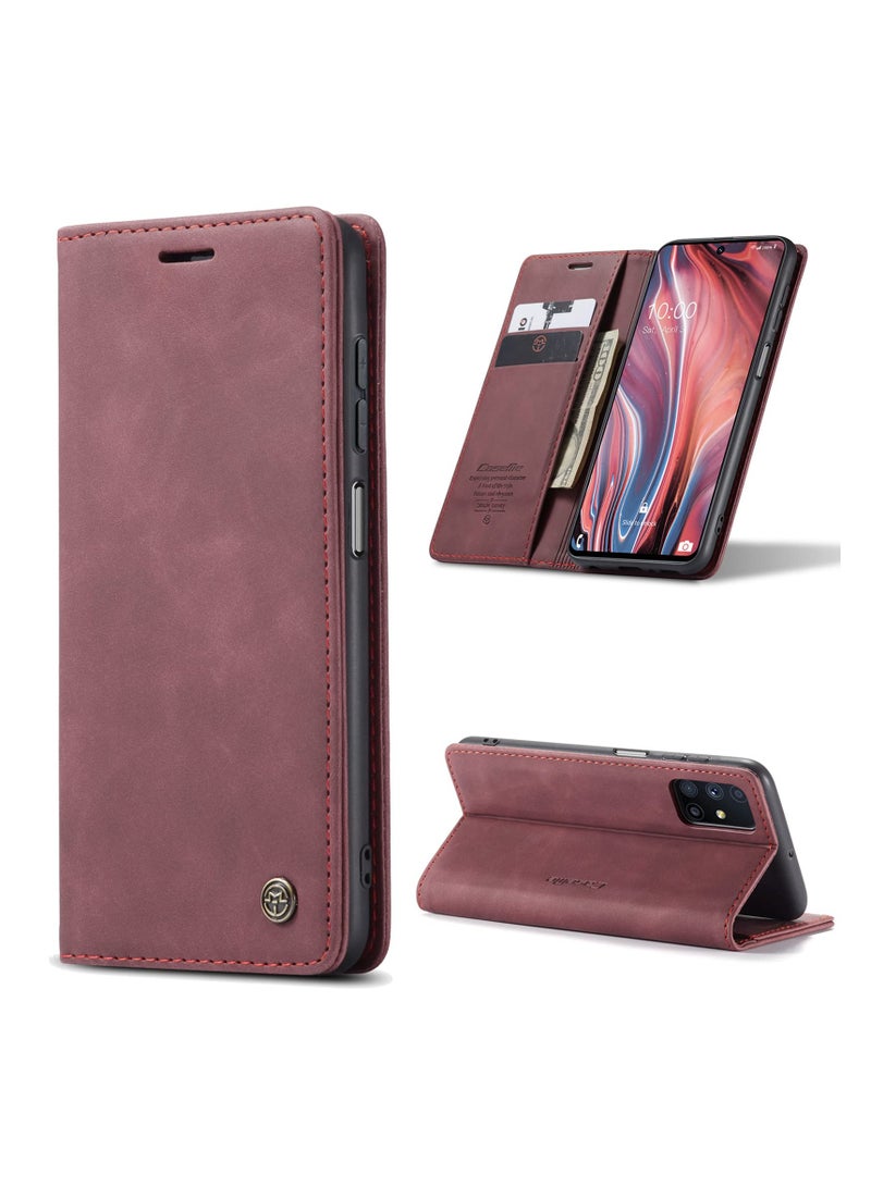 CaseMe Phone Case Luxury PU Leather Design 013 Flip Cover Card Slot Holder Cover For Samsung Galaxy M51 (Wine Red)  - Image 5