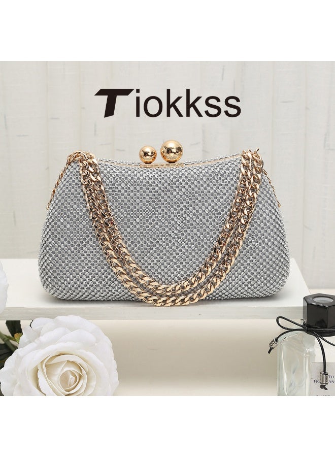 Tiokkss Diamond-Embellished Evening Clutch – Korean-Style High-End Party Handbag  Urban Chic Evening Purse​ - Image 1