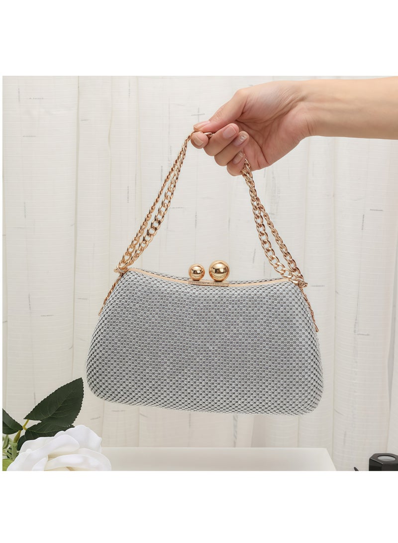 Tiokkss Diamond-Embellished Evening Clutch – Korean-Style High-End Party Handbag  Urban Chic Evening Purse​ - Image 4