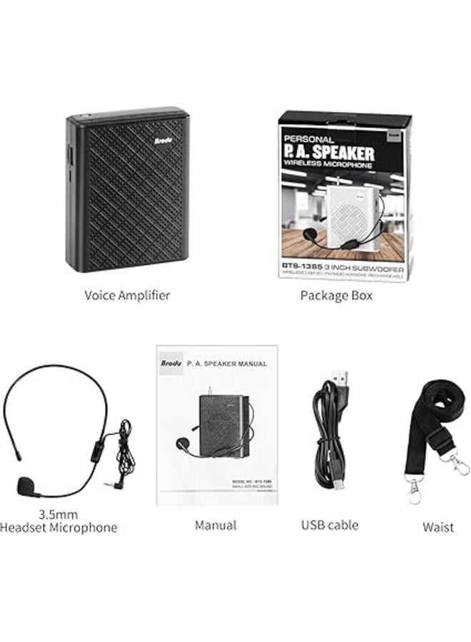 Voice Amplifier with Wired Microphone Headset, Portable Rechargeable PA System Speaker Personal Microphone Speech Amplifier, Loudspeaker for Teachers, Tour Guides/Coaches Matting/Yoga/Fitness (Black)  - Image 3