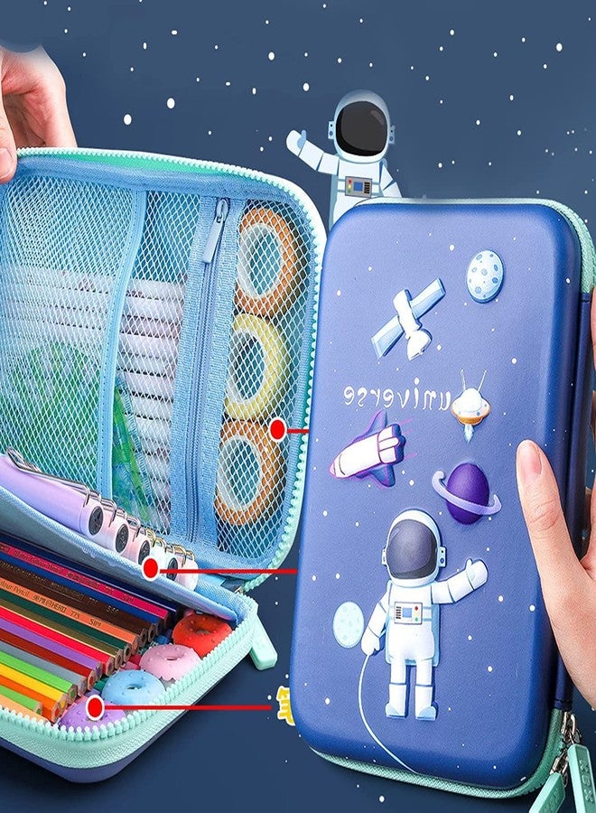 Toyshine Astronaut Space Theme 3D EVA Hardtop Pencil Case with Compartments - Kids Large Capacity School Supply Organizer Students Stationery Box - Girls Boys Pen Pouch, Blue - Image 2