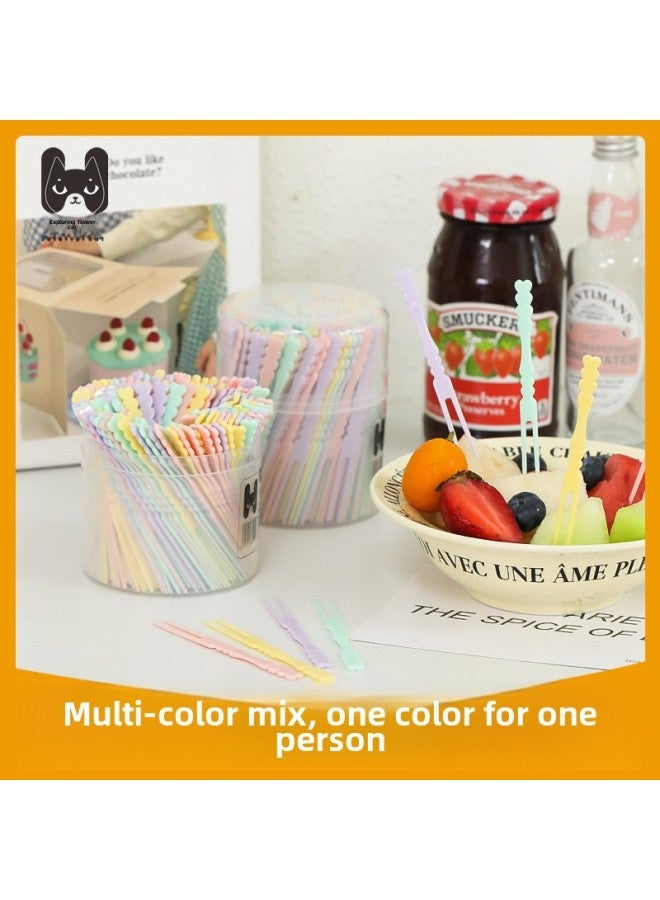 Food Grade Disposable Plastic Eating Small Fruit Fork Household Internet Celebrity Fruit Picks Toothpicks Cute High-Level Cartoon-Specifications:Mixed Color Bag 1 Bag About 50  - Image 2