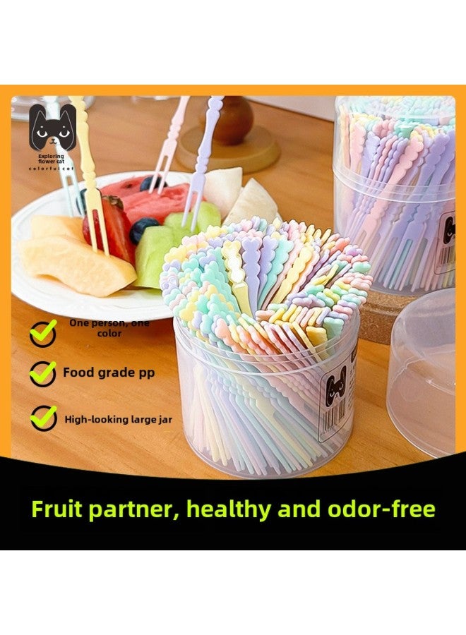 Food Grade Disposable Plastic Eating Small Fruit Fork Household Internet Celebrity Fruit Picks Toothpicks Cute High-Level Cartoon-Specifications:Mixed Color Bag 1 Bag About 50  - Image 3
