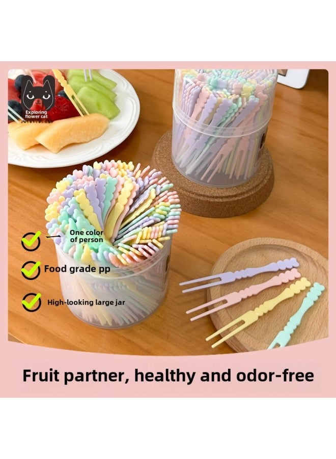 Food Grade Disposable Plastic Eating Small Fruit Fork Household Internet Celebrity Fruit Picks Toothpicks Cute High-Level Cartoon-Specifications:Mixed Color Bag 1 Bag About 50  - Image 4