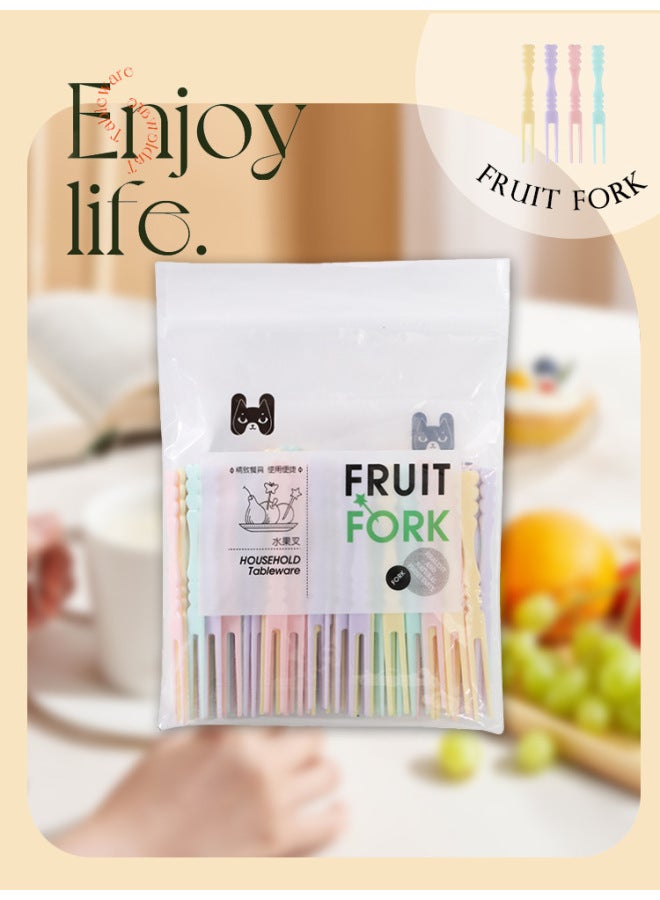 Food Grade Disposable Plastic Eating Small Fruit Fork Household Internet Celebrity Fruit Picks Toothpicks Cute High-Level Cartoon-Specifications:Mixed Color Bag 1 Bag About 50  - Image 1
