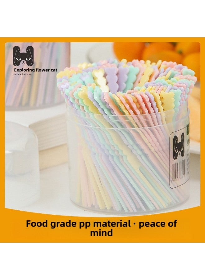 Food Grade Disposable Plastic Eating Small Fruit Fork Household Internet Celebrity Fruit Picks Toothpicks Cute High-Level Cartoon-Specifications:Mixed Color Bag 1 Bag About 50  - Image 5