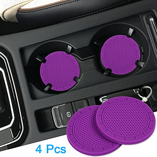 Wisdompro Car Coasters, Wisdompro 4 Pack PVC Car Cup Holder Insert Coaster - Anti Slip Universal Vehicle Interior Accessories Cup Mats for Women(2.75" Diameter, Purple) - Image 2
