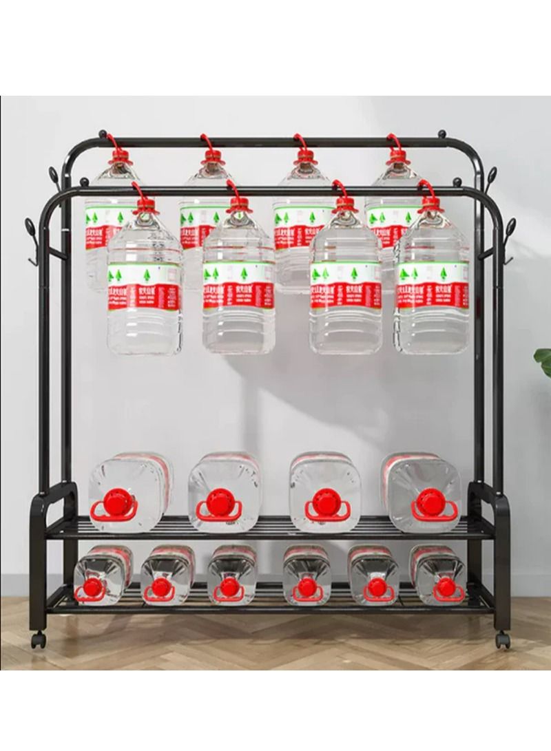 Clothes Storage Drying Rack Foldable Double Pole, With Hooks and Shoe Rack - Image 4