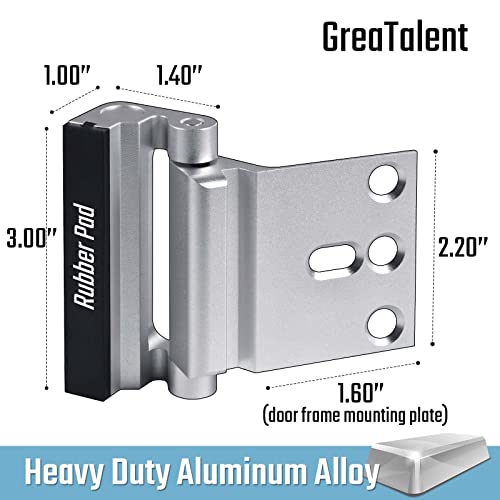 GreaTalent 5PACK Home Security Door Reinforcement Lock Childproof Add High Security to Home Prevent Unauthorized Entry Aluminum Construction Finish Frame Lock Silver - Image 3