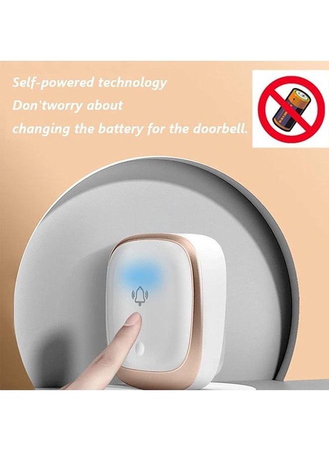 Arabest - Wireless Doorbell,Push Button Self-powered Transmitter Waterproof Flashing Door Bell, 38 Chimes 5 Volume Levels (Gold) - Image 1