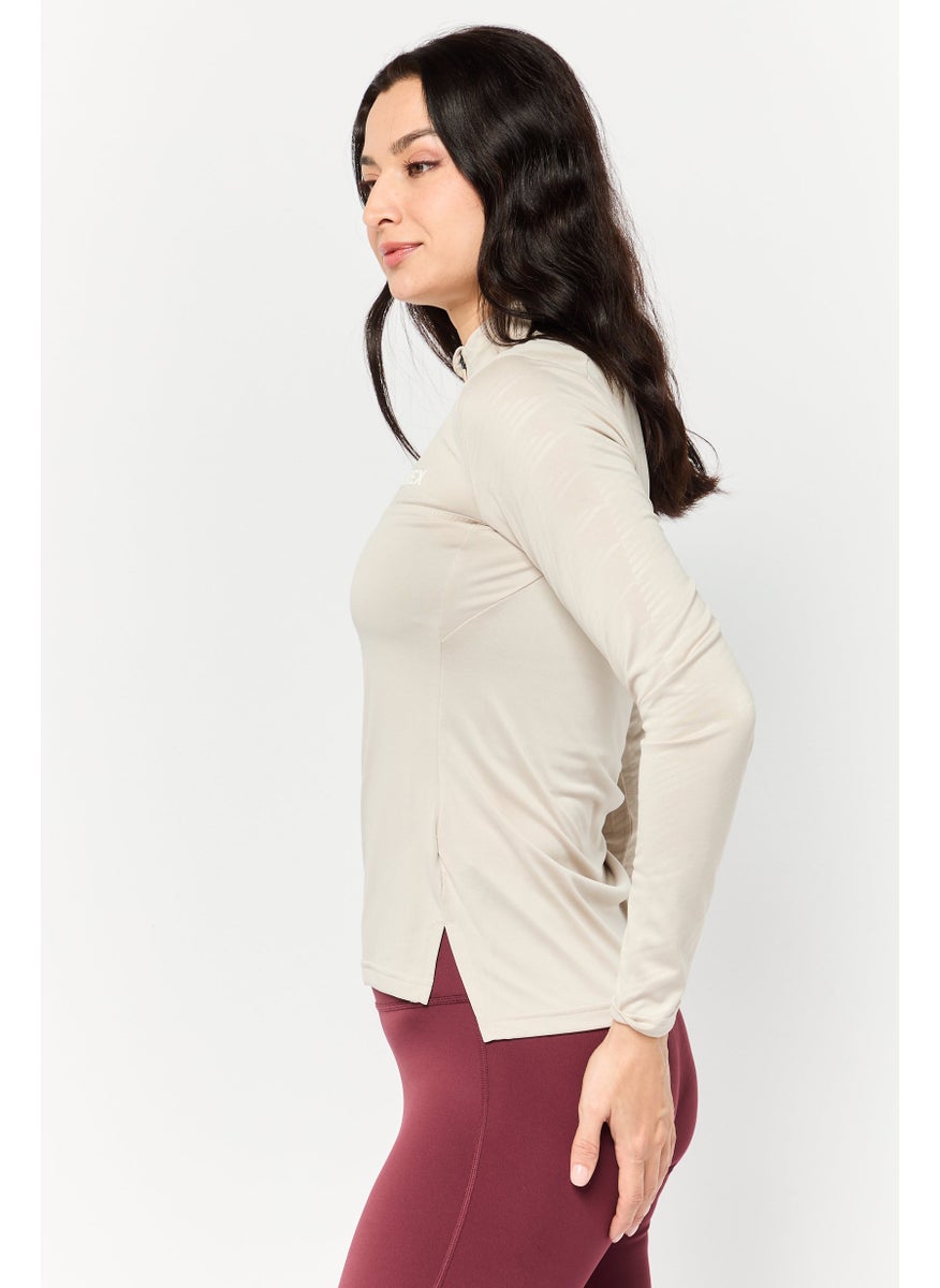 Adidas Women Sportswear Fit Long Sleeve Outdoor Top, Beige  - Image 4