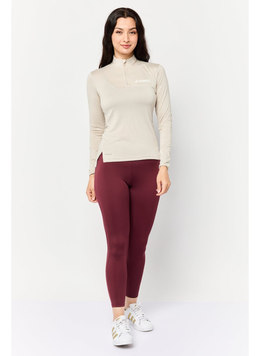 Adidas Women Sportswear Fit Long Sleeve Outdoor Top, Beige  - Image 2