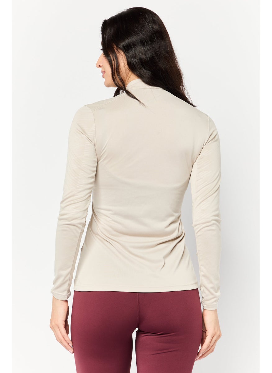 Adidas Women Sportswear Fit Long Sleeve Outdoor Top, Beige  - Image 3