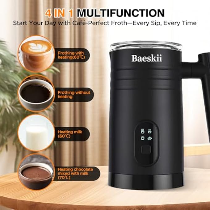 Baeskii Milk Frother 4In1 Electric Milk Steamer Automatic Hot And Cold Foam Maker And Milk Warmer For Latte Cappuccinos Macchiato 400W 2025 Newest Black - Image 2