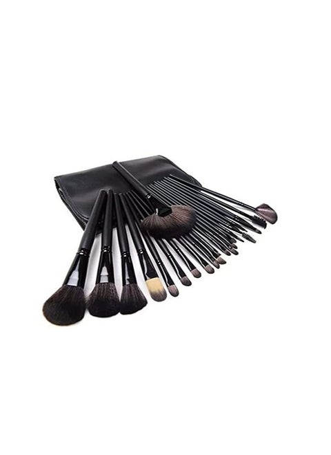 Makeup Brush Set 24pcs Wood Handle Essential Makeup Kit with Travel Pouch (Black)