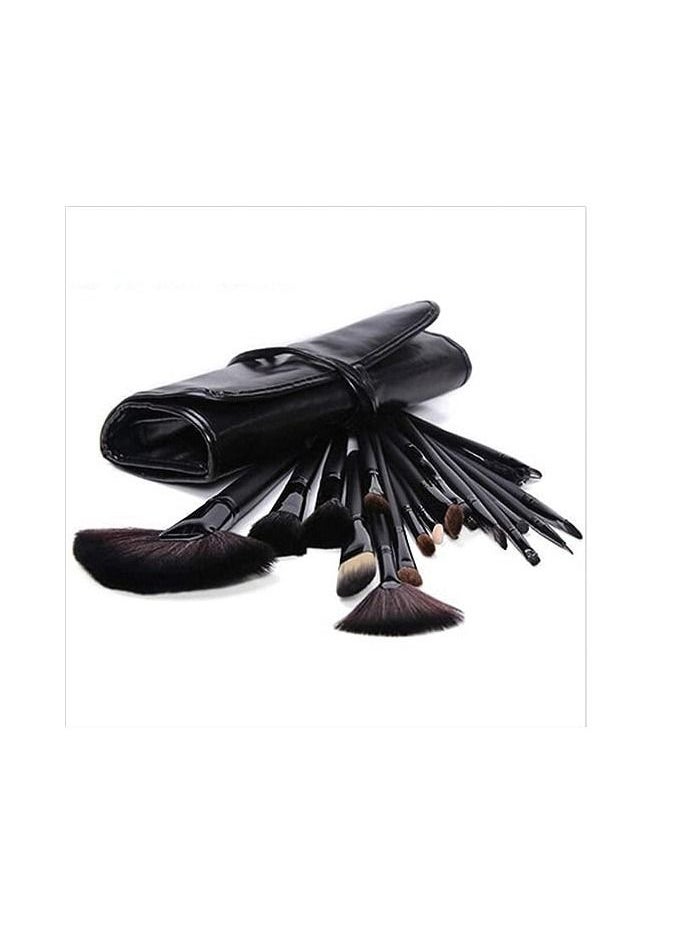 Makeup Brush Set 24pcs Wood Handle Essential Makeup Kit with Travel Pouch (Black)