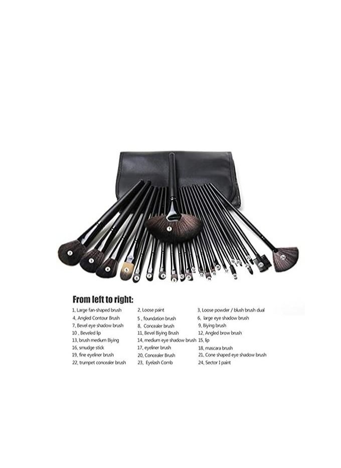 Makeup Brush Set 24pcs Wood Handle Essential Makeup Kit with Travel Pouch (Black)
