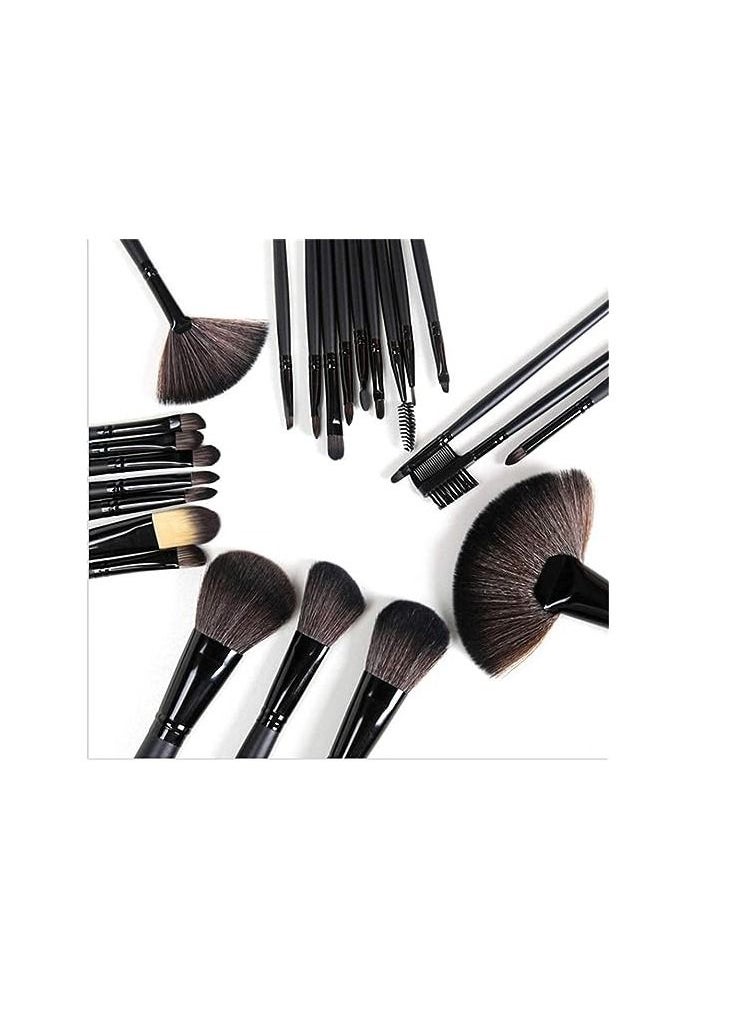 Makeup Brush Set 24pcs Wood Handle Essential Makeup Kit with Travel Pouch (Black)