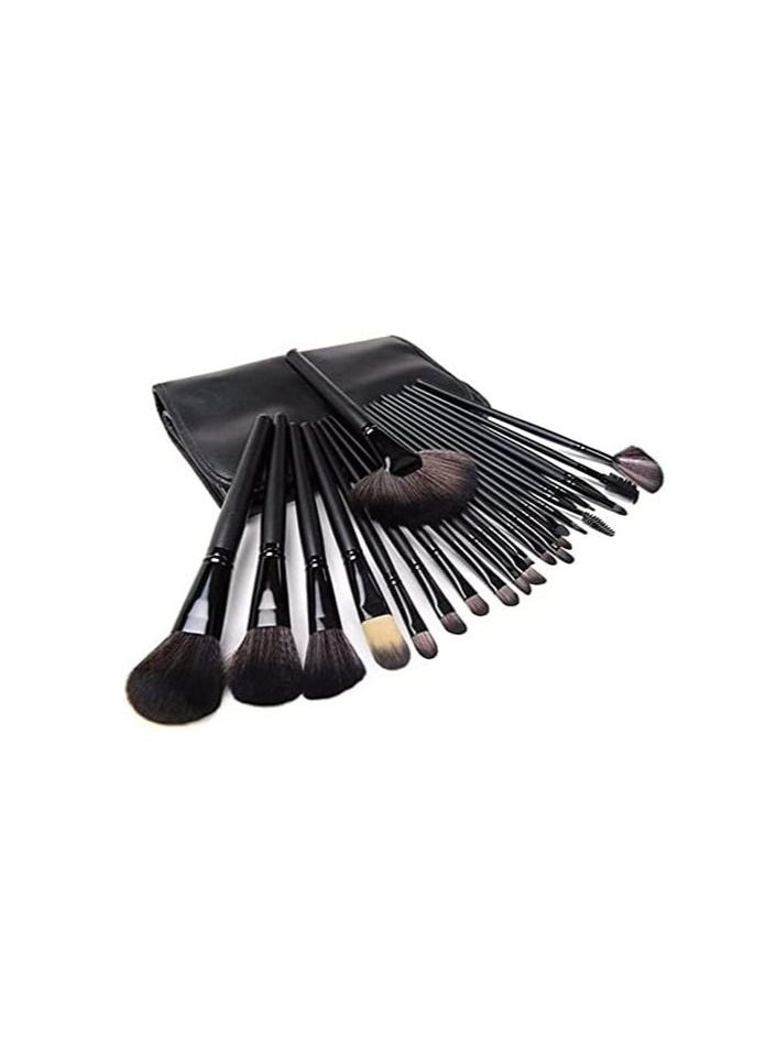 Makeup Brush Set 24pcs Wood Handle Essential Makeup Kit with Travel Pouch (Black)