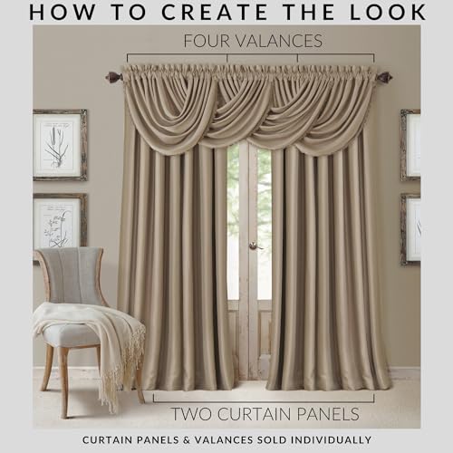 Elrene All Seasons Room-Darkening Waterfall Window Valance, Accessory for Bedroom or Living Room Windows with Rod Pocket Tabs, 52" x 36", Taupe, 1 Valance - Image 3