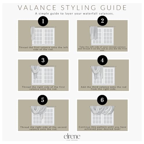 Elrene All Seasons Room-Darkening Waterfall Window Valance, Accessory for Bedroom or Living Room Windows with Rod Pocket Tabs, 52" x 36", Taupe, 1 Valance - Image 5