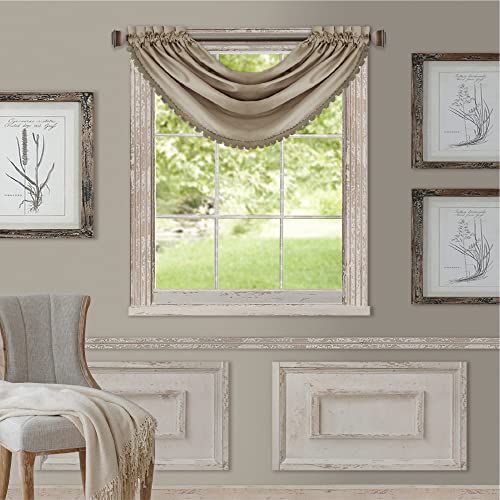 Elrene All Seasons Room-Darkening Waterfall Window Valance, Accessory for Bedroom or Living Room Windows with Rod Pocket Tabs, 52" x 36", Taupe, 1 Valance - Image 1