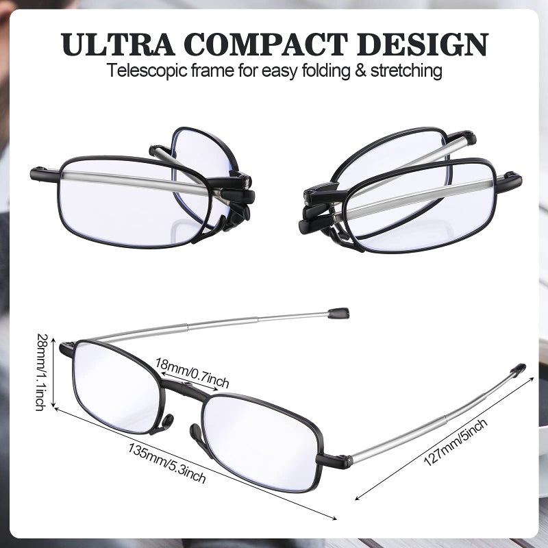 TOODOO 4 Pairs Blue Light Blocking Reading Glasses Folding Reading Glasses, Small Folding Readers for Men Women (Black, 1.5) - Image 2