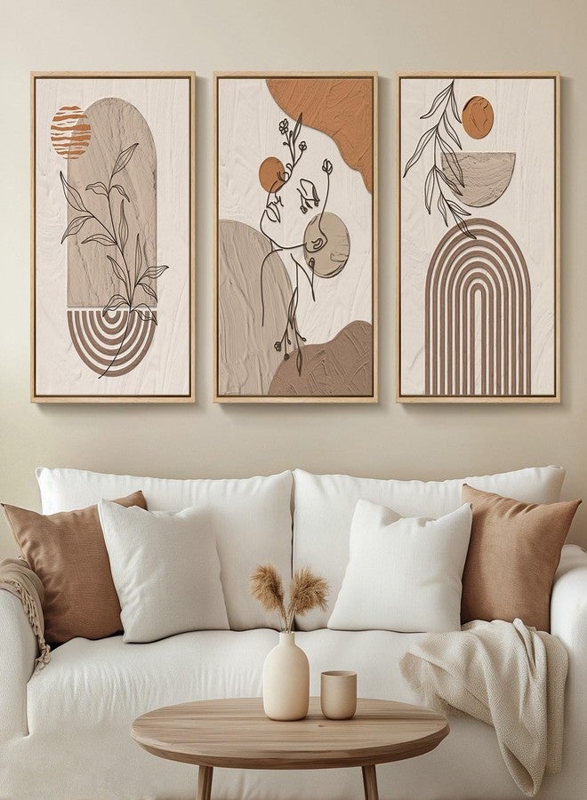 Cuspin Neutral Framed Large Boho Canvas Wall Art, 3 Piece Bohemian Earth Tone Prints Paintings Artwork for Walls, Elegant Abstract Woman Face Pictures for Living Room, Bedroom, Office Wall Decor -16x24 Inch - Image 1