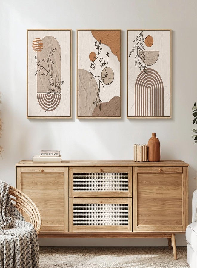 Cuspin Neutral Framed Large Boho Canvas Wall Art, 3 Piece Bohemian Earth Tone Prints Paintings Artwork for Walls, Elegant Abstract Woman Face Pictures for Living Room, Bedroom, Office Wall Decor -16x24 Inch - Image 4