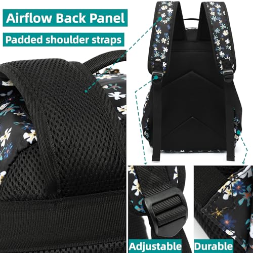 Leaper Water-resistant Floral Laptop Backpack Women Travel Bag Bookbags Satchel (Dark Blue-White Flower2) - Image 4