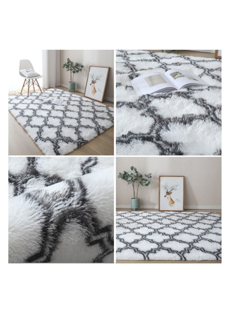 Modern Wool Fluffy Rectangle Floor Mat with Anti-Slip High-Pile Bottom and Upgraded Foam (120×160 CM)