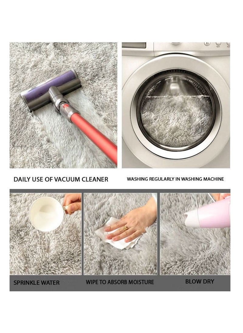 Modern Wool Fluffy Rectangle Floor Mat with Anti-Slip High-Pile Bottom and Upgraded Foam (120×160 CM)
