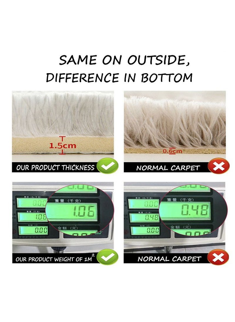 Modern Wool Fluffy Rectangle Floor Mat with Anti-Slip High-Pile Bottom and Upgraded Foam (120×160 CM)