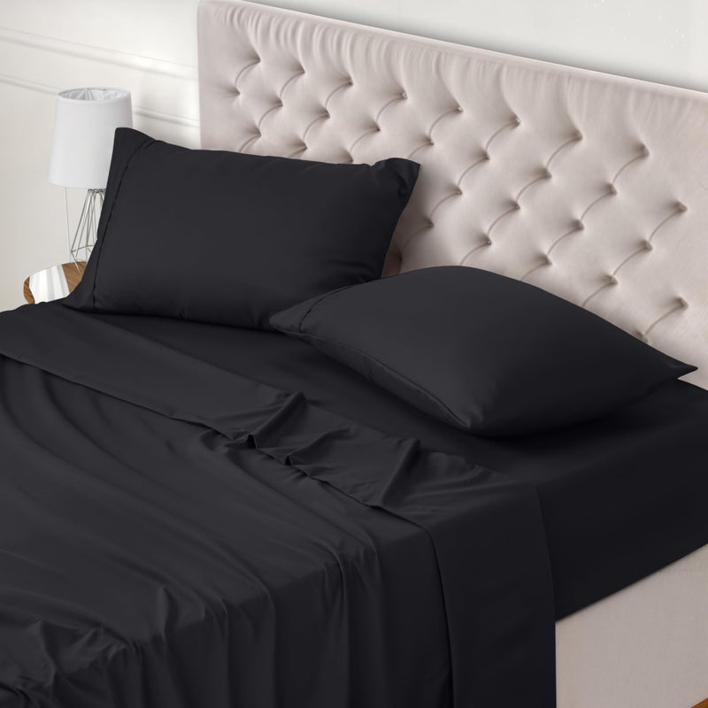 Utopia Bedding Bed Sheet Set King Black 4 Piece  Fitted Sheet Flat Sheet with 2 Pillow Cases 50x75  Wrinkle Shrinkage and Fade Resistant  Soft Brushed Polyester Microfiber Fabric