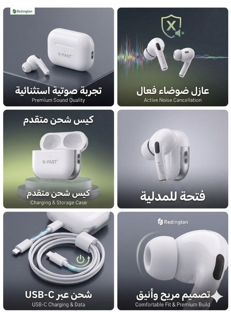 اكس فاست سماعات اذن  X-Fast  برو تو اللاسلكية بعازل ضوضاء نشط وشحن لاسلكي - Image 5