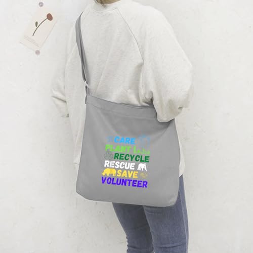 Lify Women's Retro Large Size Canvas Shoulder Bag Hobo Crossbody Handbag Casual Tote - 1 Piece (Light Grey-Printed- Care, Plant (Color)) - Image 3