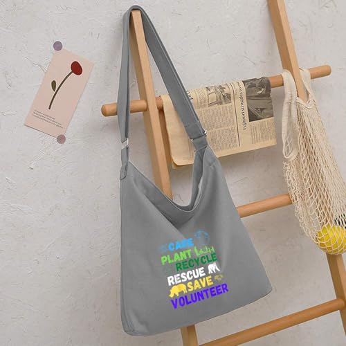 Lify Women's Retro Large Size Canvas Shoulder Bag Hobo Crossbody Handbag Casual Tote - 1 Piece (Light Grey-Printed- Care, Plant (Color)) - Image 5