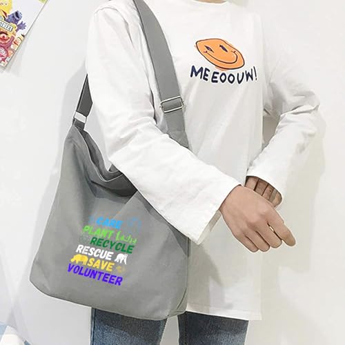 Lify Women's Retro Large Size Canvas Shoulder Bag Hobo Crossbody Handbag Casual Tote - 1 Piece (Light Grey-Printed- Care, Plant (Color)) - Image 4