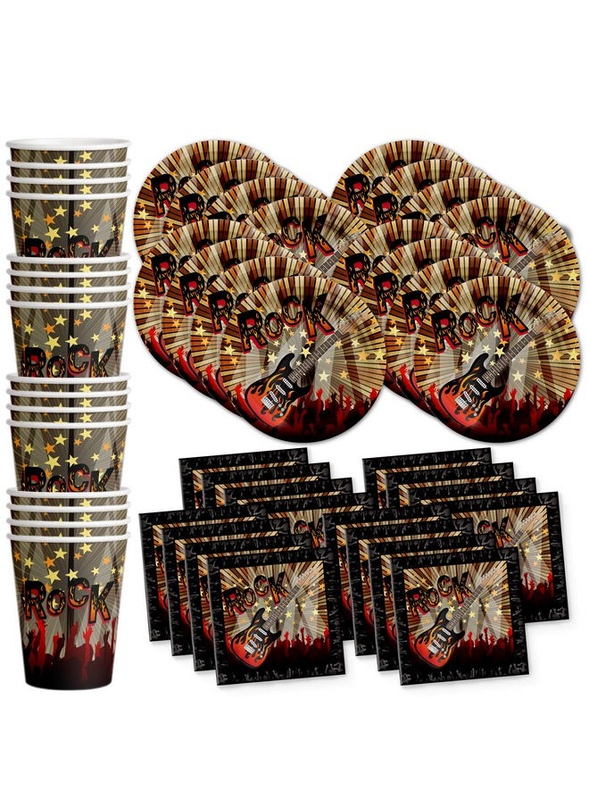 Birthday Galore Birthday Galore Rock Star Party Supplies Set Plates Napkins Cups Tableware Kit for 16  - Image 1