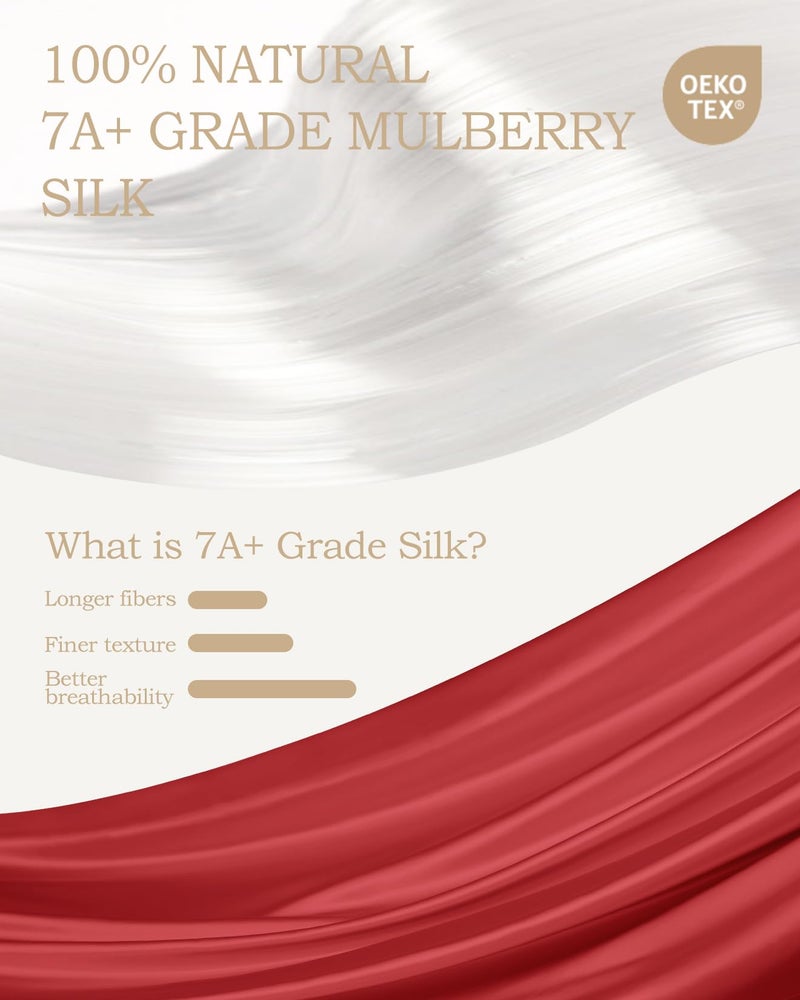 THXSILK 100% Mulberry Silk Sheet Set, 7A+ Silk Sheet Set Soft Breathable, Luxury Bedding (1 Flat Sheet, 1 Fitted Sheet, 2 Pillow Shams) Queen, Red - Image 2