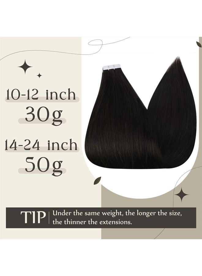 Full Shine إضافات شعر بشريط لاصق شعر بشري 14 بوصة أسود إضافات شعر بشري بشريط لاصق غير مرئي لون 1B أسود طبيعي إضافات شعر حقيقية بشريط لاصق 20 قطعة 50 جرام شريط لاصق مزدوج الجوانب لإضافات الشعر - Image 4