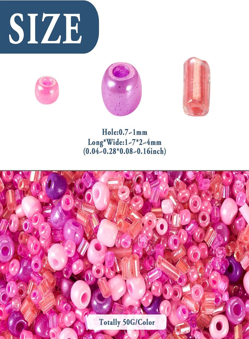 GGOOT Pandahall 10g Glass Seed Beads Bulk Deep Pink Glass Bugle Beads Mixed Styles Long Tube Beads Mini Spacer Loose Beads for Necklaces Bracelets Earrings DIY Jewelry Making  - Image 5