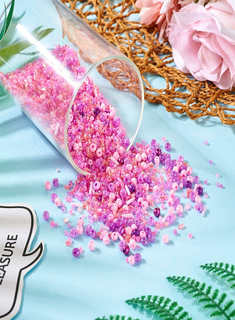 GGOOT Pandahall 10g Glass Seed Beads Bulk Deep Pink Glass Bugle Beads Mixed Styles Long Tube Beads Mini Spacer Loose Beads for Necklaces Bracelets Earrings DIY Jewelry Making  - Image 2