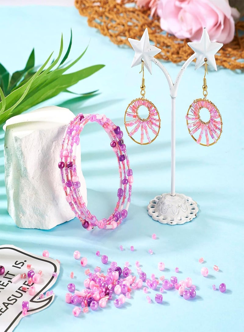 GGOOT Pandahall 10g Glass Seed Beads Bulk Deep Pink Glass Bugle Beads Mixed Styles Long Tube Beads Mini Spacer Loose Beads for Necklaces Bracelets Earrings DIY Jewelry Making  - Image 3